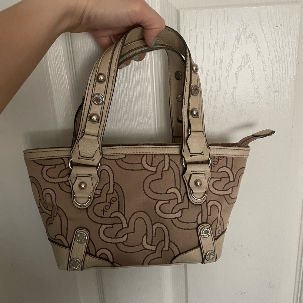 Vintage Y2K XOXO Beige Patterned Heart Tote Small Handbag